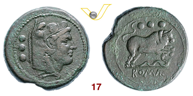 ANONIME (217-215 a.C.) Quadrante. D/ Testa di Ercole con pelle di cinghiale R/ T...