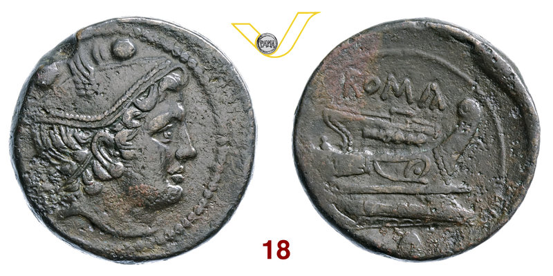 ANONIME (217-215 a.C.) Sestante. Cr. 38/5 Ae g 25,50 • Bel ritratto di Mercurio ...