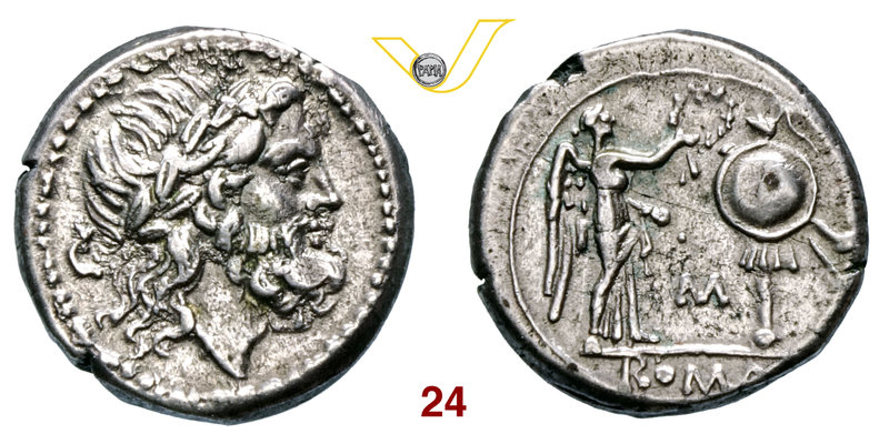 ANONIME (211-208 a.C.) Vittoriato, lettera M. B. 36 Syd. 112 Cr. 71/1a A.V. 39 A...