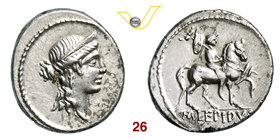 AEMILIA - M. Aemilius Lepidus (61 a.C.) Denario, senza simbolo al diritto. B. - Syd. 827 Cr. 419/1a A.V. 66 Ag g 4,03 Rara q.SPL