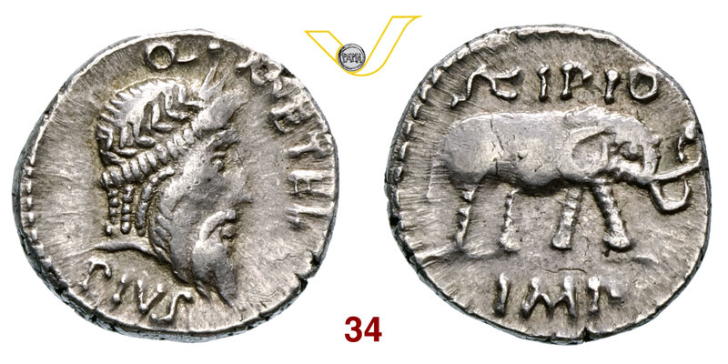 CAECILIA - Q. Caecilius Metellus Pius Scipio Imperator (47-46 a.C.) Denario. B. ...