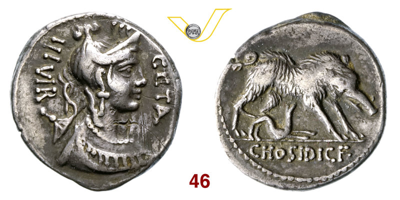 HOSIDIA - C. Hosidius C.f. Geta (68 a.C.) Denario. B. - Syd. 903a Cr. 407/2v A.V...