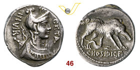 HOSIDIA - C. Hosidius C.f. Geta (68 a.C.) Denario. B. - Syd. 903a Cr. 407/2v A.V. 311 Ag g 3,98 Molto rara BB+