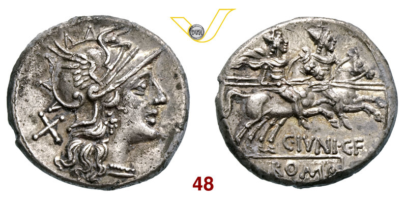 JUNIA - C. Junius C.f. (149 a.C.) Denario. B. 1 Syd. 392 Cr. 210/1 A.V. 325 Ag g...