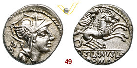 JUNIA - D. Junius Silanus L.f. (91 a.C.) Denario. B. 15 Syd. 646 Cr. 337/3 A.V. 327 Ag g 3,80 SPL