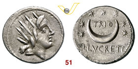 LUCRETIA - L. Lucretius Trio (76 a.C.) Denario. B. 2 Syd. 783 Cr. 390/1 A.V. 365 Ag g 3,91 BB+