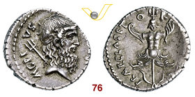 SESTO POMPEO (42-40 a.C.) Denario. B. 21 Syd. 1347 Cr. 511/2 A.V. 727 Ag g 3,86 Molto rara • Magnifico ritratto di Nettuno SPL