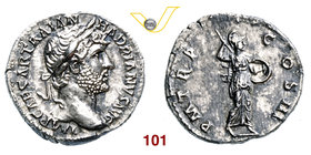 ADRIANO (117-138) Denario. D/ Testa laureata R/ Minerva con lancia e scudo. RIC 69 Ag g 3,00 SPL