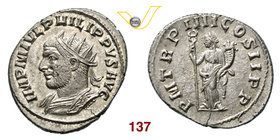 FILIPPO I L'ARABO (244-249) Antoniniano. D/ Busto radiato, drappeggiato e corazzato R/ La Felicitas con caduceo e cornucopia. RIC 76 Ag g 3,92 Rara SP...