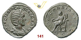 OTACILIA SEVERA (moglie di Filippo I, † 249) Sesterzio. D/ Busto diademato e drappeggiato R/ La Concordia seduta con patera e doppia cornucopia. RIC 2...