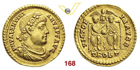 VALENTINIANO I (364-375) Solido, Treviri. D/ Busto diademato, paludato e corazzato R/ Valentiniano I e Valente, imn trono, sostengono un globo; dietro...