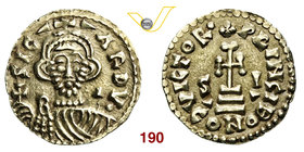 BENEVENTO - SICARDO (832-839) Solido. D/ Busto frontale con globo crucigero R/ Croce potenziata su gradini accantonata da sigle S I. MIR 220 Au g 3,62...