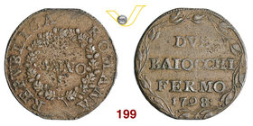 FERMO - PRIMA REPUBBLICA ROMANA (1798-1799) 2 Baiocchi 1798. D/ ANNO I in corona. Pag. 33b Bruni 20 Cu g 15,28 Rara BB