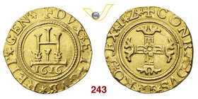 GENOVA - DOGI BIENNALI, II fase (1541-1637) Da 2 Doppie o Quadrupla, 1616 sigle IZ. D/ Castello R/ Croce. MIR 203/16 Au g 13,10 • Sul taglio lievissim...