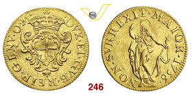 GENOVA - DOGI BIENNALI, III fase (1637-1797) Zecchino 1736. D/ Stemma coronato R/ San Giovanni benedicente. MIR 267/10 Au g 3,51 Rara • Tondello legge...
