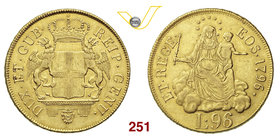 GENOVA - DOGI BIENNALI, III fase (1637-1797) 96 Lire 1796 con stella dopo la data (coniata nel 1814). Lun. 281 MIR 275/4 Au g 25,18 BB+