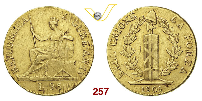 GENOVA - REPUBBLICA LIGURE (1798-1805) 96 Lire 1801 A. IV. MIR 375/2 Au g 25,16 ...