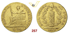 GENOVA - REPUBBLICA LIGURE (1798-1805) 96 Lire 1801 A. IV. MIR 375/2 Au g 25,16 Rara • Graffietti al D/ MB/BB