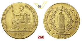 GENOVA - REPUBBLICA LIGURE (1798-1805) 96 Lire 1804 A. VII. MIR 375/4 Au g 25,16 Rara BB