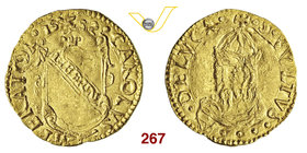 LUCCA - REPUBBLICA (1369-1799) Scudo d'oro del sole, 1552. D/ Stemma con banda R/ Il Volto Santo, coronato. MIR 185 Au g 3,26 BB