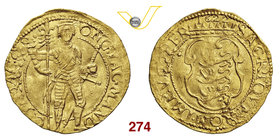 MACCAGNO - GIACOMO III MANDELLI (1618-1645) Ongaro 1622. D/ Figura in armatura con alabarda R/ Stemma coronato MIR 342 Au g 3,44 Rarissima BB+