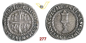 MANTOVA - LUDOVICO III (II) GONZAGA (1445-1478) Mezzo Testone s.d. D/ Stemma rotondo entro ghirlanda R/ Pisside entro ghirlanda. MI 393 Ag g 3,82 Molt...
