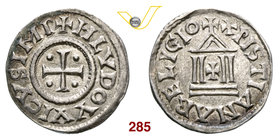 MILANO - LUDOVICO IL PIO (814-840) Denaro con XRISTIANA RELIGIO, attribuito in forma dubitativa a Milano. D/ Croce e 4 globetti R/ Tempio tetrastilo. ...