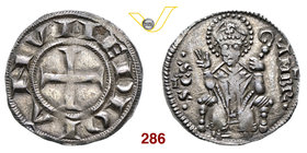 MILANO - PRIMA REPUBBLICA (1250-1310) Ambrosino o Grosso da 8 Denari. D/ Croce R/ S. Ambrogio con pastorale, seduto in trono, benedicente. MIR 65/1 Ag...