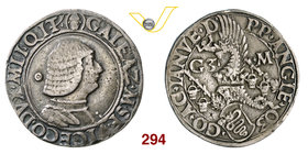 MILANO - GALEAZZO MARIA SFORZA (1466-1476) Testone. D/ Busto corazzato R/ Scudo inclinato sormontato da elmo coronato con cimiero del drago; ai lati t...