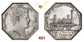 NAPOLI - FERDINANDO II DI BORBONE (1830-1859) Med. ottagonale 1840 per l'inaugurazione della ferrovia Napoli-Portici, prima ferrovia d'Italia. Opus Be...