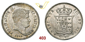 NAPOLI - FERDINANDO II DI BORBONE (1830-1859) Mezza Piastra da 60 Grana 1838. MIR 505/3 Ag g 13,75 • Lievissimo colpetto; fondi brillanti SPL