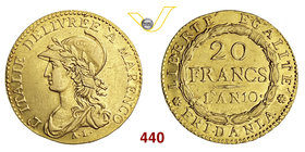 TORINO - REPUBBLICA SUBALPINA (1800-1802) 20 Franchi An. 10 (1801-1802) Pag. 4 Au g 6,41 Rara BB/q.SPL