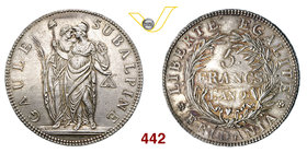 TORINO - REPUBBLICA SUBALPINA (1800-1802) 5 Franchi An. 9 (1800-1801) Pag. 5 Ag g 24,97 Rara • Eccezionale, il più bel pezzo che ci sia capitato di ve...