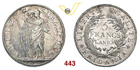 TORINO - REPUBBLICA SUBALPINA (1800-1802) 5 Franchi An. 10 (1801-1802) Pag. 6 Ag g 24,96 Rara SPL