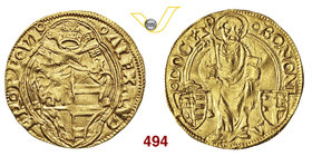 ALESSANDRO VI (1492-1503) Ducato, Bologna. D/ Stemma R/ San Pietro con chiavi e libro; accanto a lui due stemmi. MIR 532/2 Au g 3,42 Rara • Tondello l...