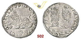 LEONE X (1513-1521) Giulio s.d., Roma. D/ Leone che poggia la zampa destra su un globo R/ I SS. Pietro e Paolo. Munt. 24 MIR 627 Ag g 3,79 Molto rara ...