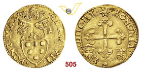 CLEMENTE VII (1523-1534) Scudo d'oro del Sole, Bologna. D/ Stemma R/ Croce gigliata e nei quarti in basso due stemmi. MIR 828 Au g 3,36 Rara BB+