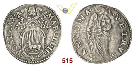 MARCELLO II (1555) Giulio, Ancona. D/ Stemma R/ San Pietro stante. CNI 10/11 Munt. 6/8 MIR 1017/2 Ag g 3, 01 Molto rara • Graffi al rovescio BB