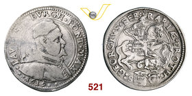 PAOLO V (1605-1621) Testone 1619, Ferrara. D/ Busto del Pontefice R/ San Giorgio a cavallo trafigge il drago. MIR 1605/2 Ag g 9,38 Rara MB/BB