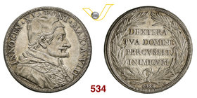 INNOCENZO XI (1676-1689) Piastra 1684 A. VIII, Roma. D/ Busto del Pontefice R/ Scritta entro rami di palma. Munt. 30 Ag g 31,83 • Lieve traccia di app...