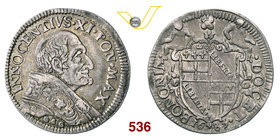 INNOCENZO XI (1676-1689) Testone 1683, Bologna. D/ Busto del Pontefice R/ Stemma. Munt. 223 Ag g 9,06 BB+