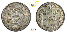INNOCENZO XI (1676-1689) Testone 1685 A. IX, Roma. D/ Stemma R/ Scritta in cartella. Munt. 100 Ag g 8,11 • Bella patina q.SPL
