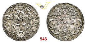 INNOCENZO XII (1691-1700) Giulio 1696 A. V, Roma. D/ Stemma R/ Sc ritta in cartella. Munt. 58 Ag g 3,02 • Bella patina; ex Asta Varesi 16, lotto 355 S...