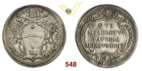 CLEMENTE XI (1700-1721) Testone A. VIII, Roma. D/ Stemma R/ Scritta in cartella. CNI 109/110 Munt. 75 Ag g 9,19 • Bella patina SPL