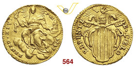 BENEDETTO XIV (1740-1758) Mezzo Zecchino 1744, Roma. Munt. 26a Au g 1,64 BB