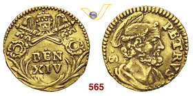 BENEDETTO XIV (1740-1758) 1/2 Scudo romano s.d., Roma. Munt. 30 Au g 0,84 • Tondello leggermente ondulato BB