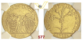 PIO VI (1775-1799) 2 Doppie 1787 A. XIII, Bologna. Munt. 168 Au Rara • In slab NGC Au53 BB+
