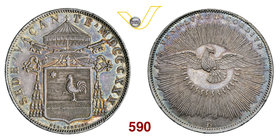 SEDE VACANTE (1830-1831) Scudo 1830, Bologna. Pag. 128 Ag g 26,45 Rara • Magnifica patina con iridescenze su fondi brillanti SPL