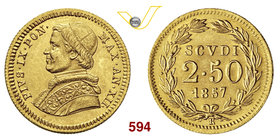 PIO IX (1846-1878) 2,50 Scudi 1857 XII, Roma. Pag. 364 Au g 4,36 SPL÷FDC