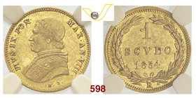 PIO IX (1846-1878) Scudo stretto 1854 VIII, Roma. Pag. 378 Au • In slab NGC Au58 q.SPL